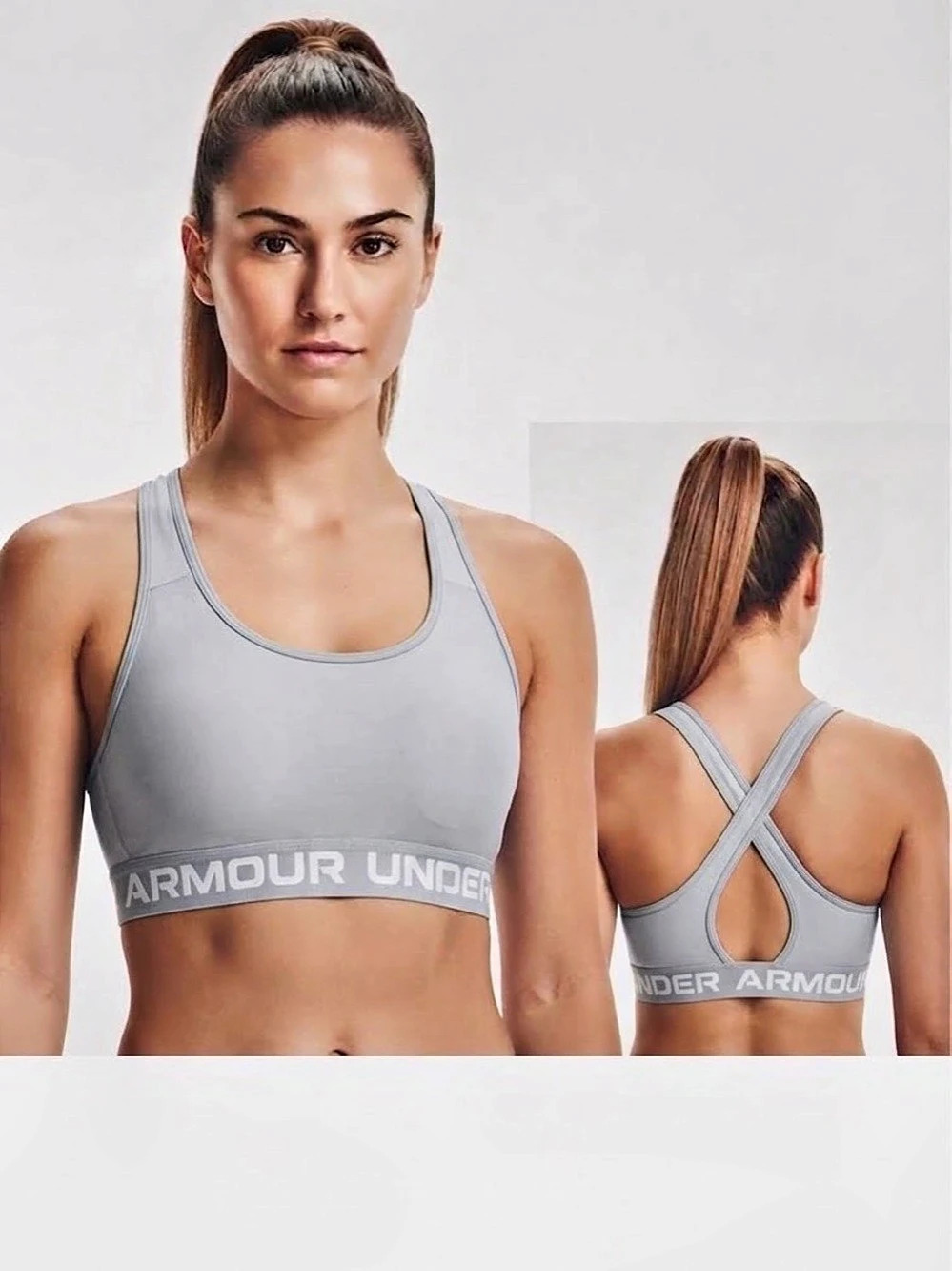EUC Under Armour Women's Padless Cross RacerBack Sports Bra Gray Large L Athleti